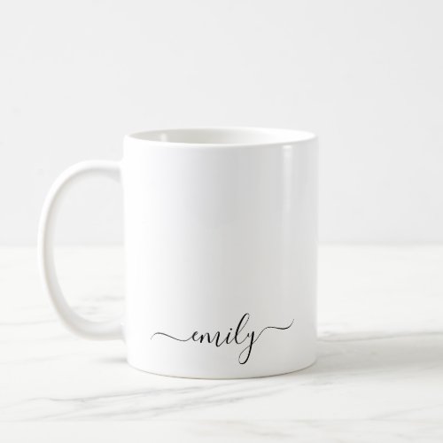 White Black Modern Script Monogram Name Coffee Mug