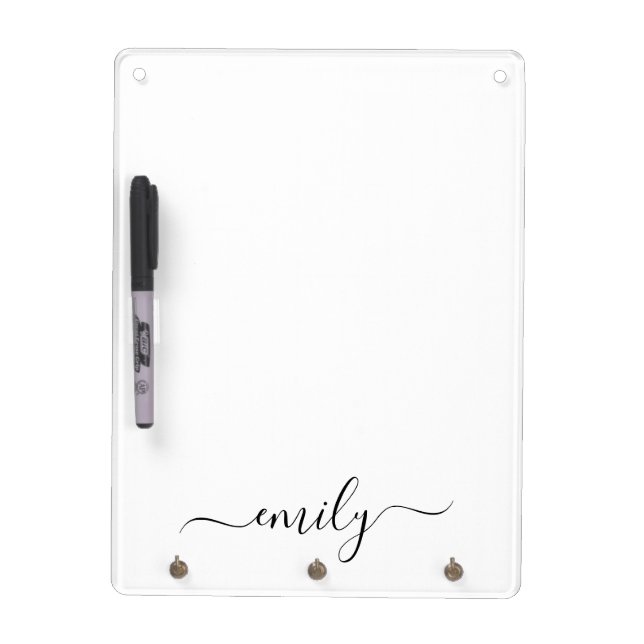 White Black Modern Script Monogram Name Dry Erase Board (Front)