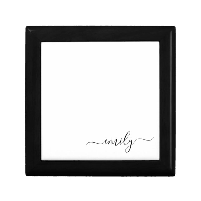 White Black Modern Script Monogram Name Gift Box (Front)