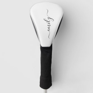 White Black Modern Script Monogram Name Golf Head Cover