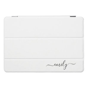 White Black Modern Script Monogram Name iPad Pro Cover