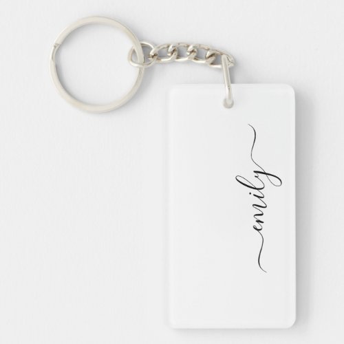 White Black Modern Script Monogram Name Keychain