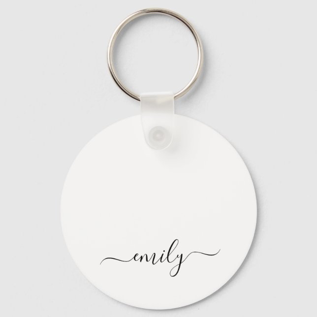 White Black Modern Script Monogram Name Keychain (Front)