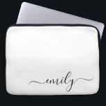 White Black Modern Script Monogram Name Laptop Sleeve<br><div class="desc">Black and White Simple Script Monogram Name. This makes the perfect sweet 16 birthday,  wedding,  bridal shower,  anniversary,  baby shower or bachelorette party gift for someone that loves glam luxury and chic styles.</div>