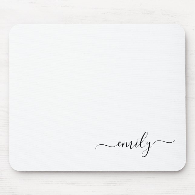 White Black Modern Script Monogram Name Mouse Pad (Front)