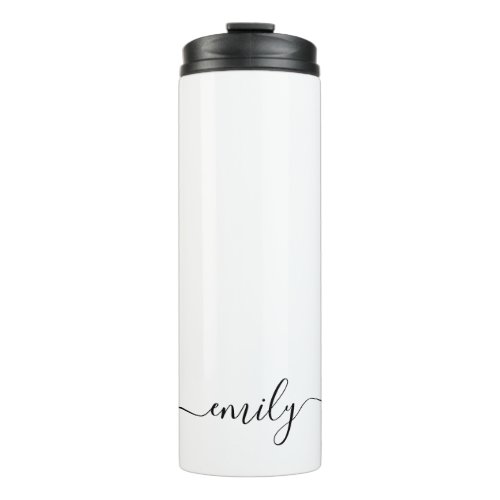 White Black Modern Script Monogram Name Thermal Tumbler