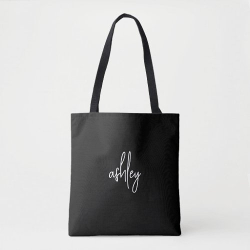 White Black Modern Script Name Bridal Party Gift Tote Bag