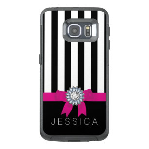 White & Black Modern Stripes Pink Ribbon OtterBox Samsung Galaxy S6 Edge Case