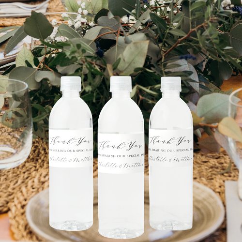 White black modern wedding thank you water bottle label