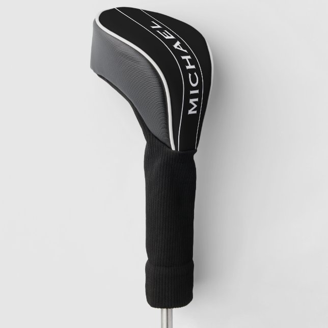 White black Monogram and Name Personalized  Golf Head Cover (Angled)