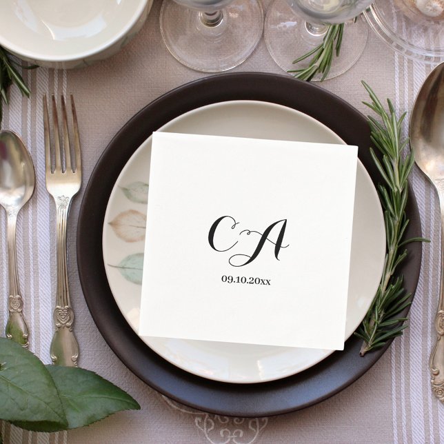 White black monogram birthday napkins (Creator Uploaded)