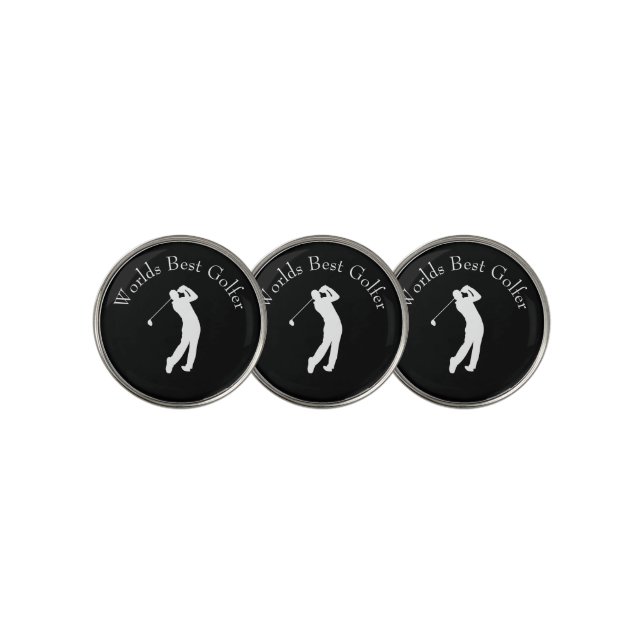 White Black Monogram Custom Worlds Best Golfer Golf Ball Marker (3 Up)