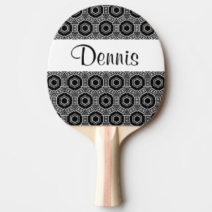 White Black Monogram Geometric Ping Pong Paddle