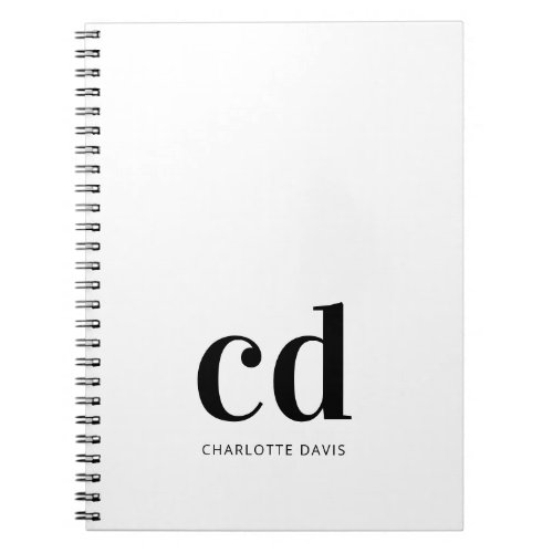 White black monogram initials elegant minimalist notebook
