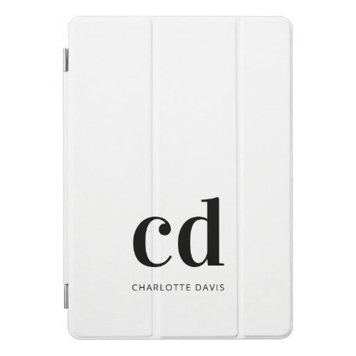 White black monogram initials elegant modern iPad pro cover