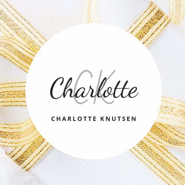 White black monogram initials minimalist  script  classic round sticker (Creator Uploaded)