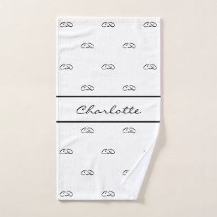 White black monogram initials name script hand towel