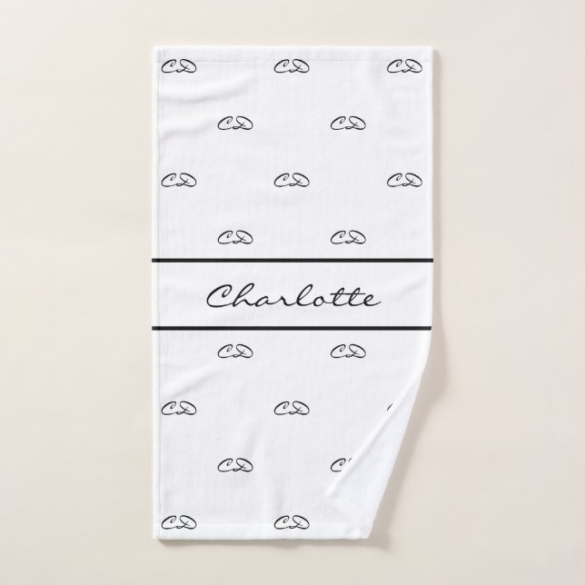 White black monogram initials name script hand towel  (Hand Towel)