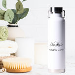 White black monogram initials name simple water bottle<br><div class="desc">A classic white background.  Personalize and add your first name,  monogram initials,  letters and full name. Black and gray letters.</div>