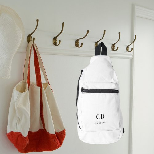 White black monogram initials name sling bag