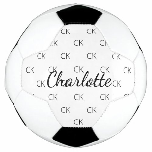 White black monogram initials name soccer ball
