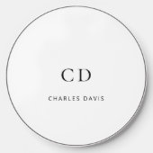 White black monogram initials name wireless charger  (Front)