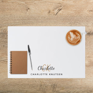 White black monogram initials script paper pad