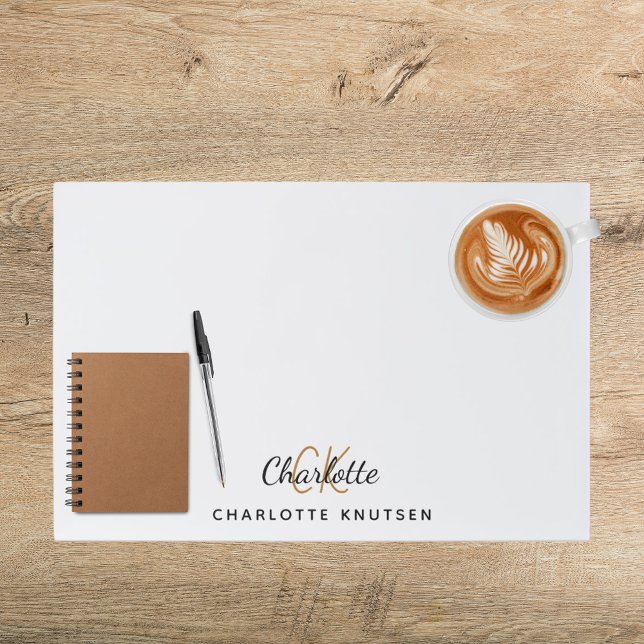 White black monogram initials script paper pad (Creator Uploaded)