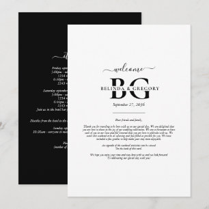 White Black Monogram Initials Wedding Itinerary Program
