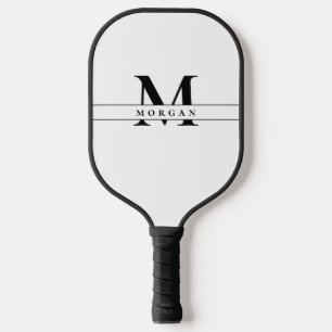 White Black Monogram Name Minimal personalized Pickleball Paddle