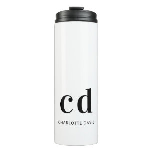 White black monogram name modern minimalist thermal tumbler