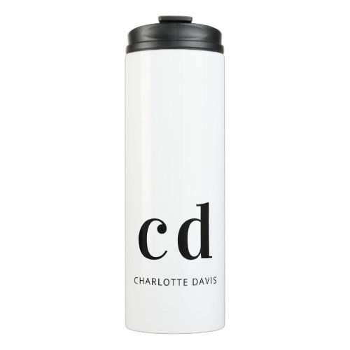 White black monogram name modern minimalist thermal tumbler