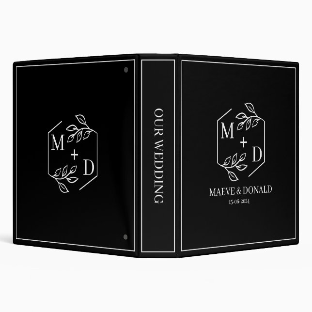 white & black monogram wedding albums newlyweds 3 ring binder (Background)
