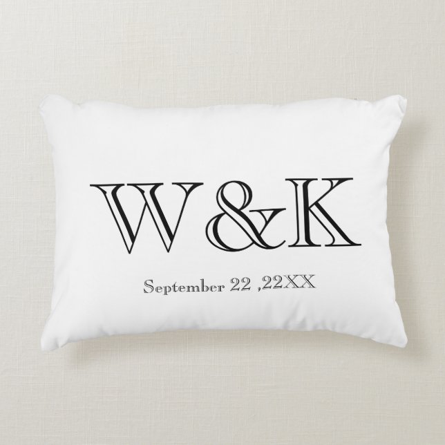 White & black monogram wedding keepsake  accent pillow (Front)