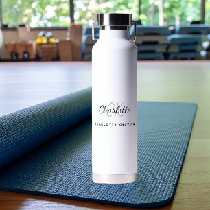 White black monogrammed initials name simple water bottle