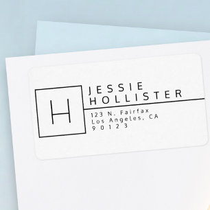White & Black Monogrammed Return Address Label
