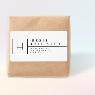 White & Black Monogrammed Return Address Label