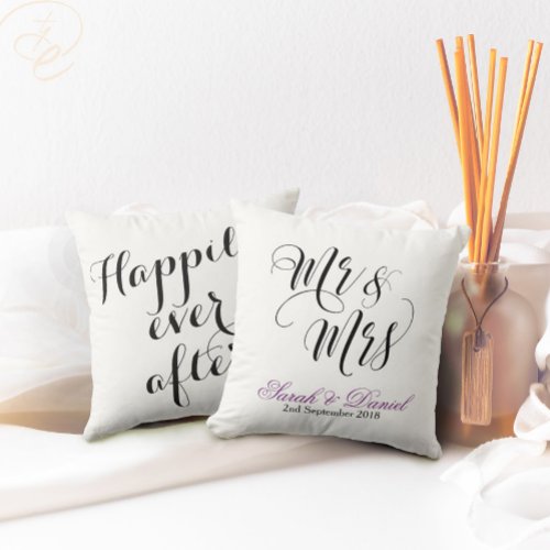 White Black Mr  Mrs Wedding Pillow Keepsake Gift