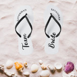 White Black Name Bride Bridal Party Bachelorette Flip Flops<br><div class="desc">A simple black and white minimalist typography design for a bridal shower, bachelorette party or beach wedding. The text is customizable and can be personalized with your own name and bride slogan. For example, Bride Squad instead of Team Bride, Bride repeated on the left and right foot, or something else....</div>