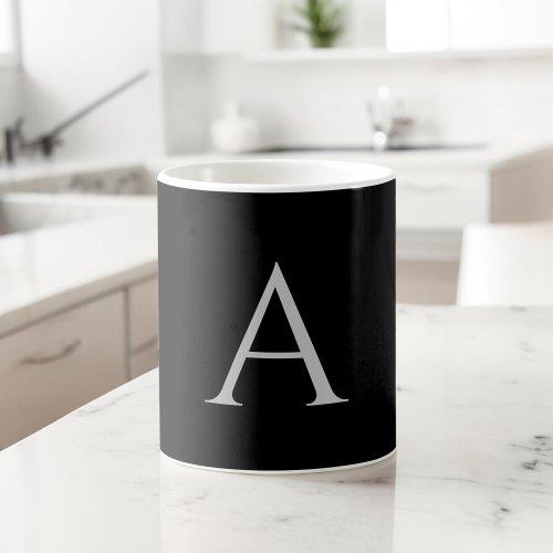 White Black Name Initial Monogram Elegant Script Coffee Mug