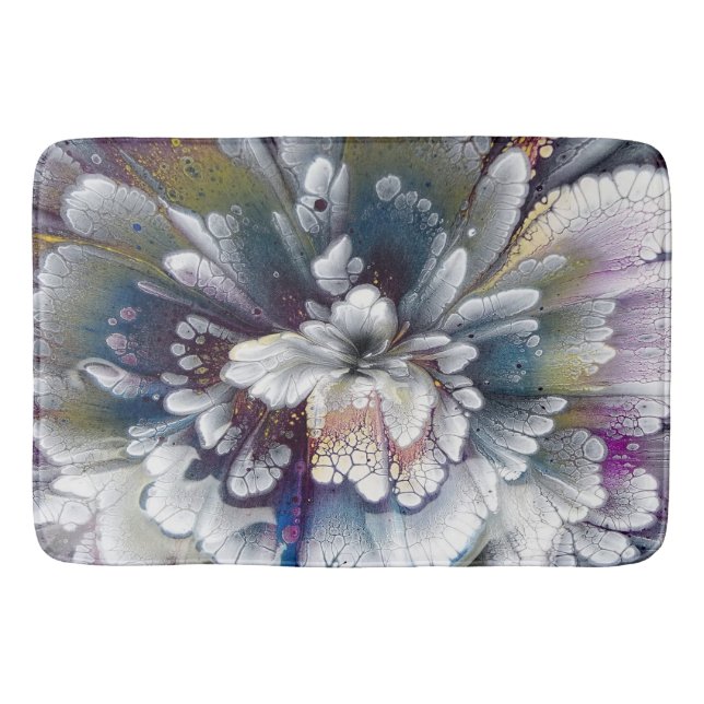 White, Black, Navy Blue Acrylic Painting Colorful Bath Mat (Front)