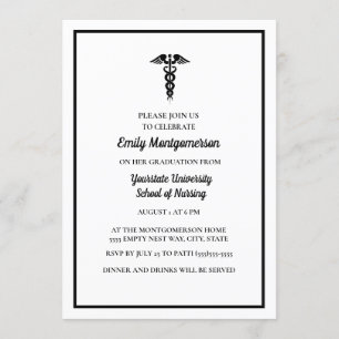 White Black Nursing School Graduation Party Invitation