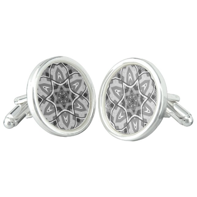 White-black openwork geometric pattern cufflinks (Angled)