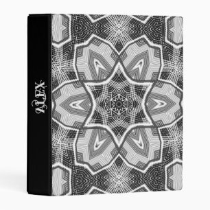 White-black openwork geometric pattern mini binder