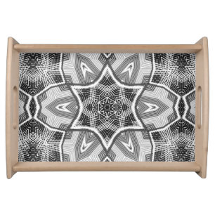 White-black openwork geometric pattern serving tray