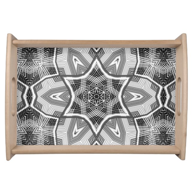 White-black openwork geometric pattern serving tray (Front)