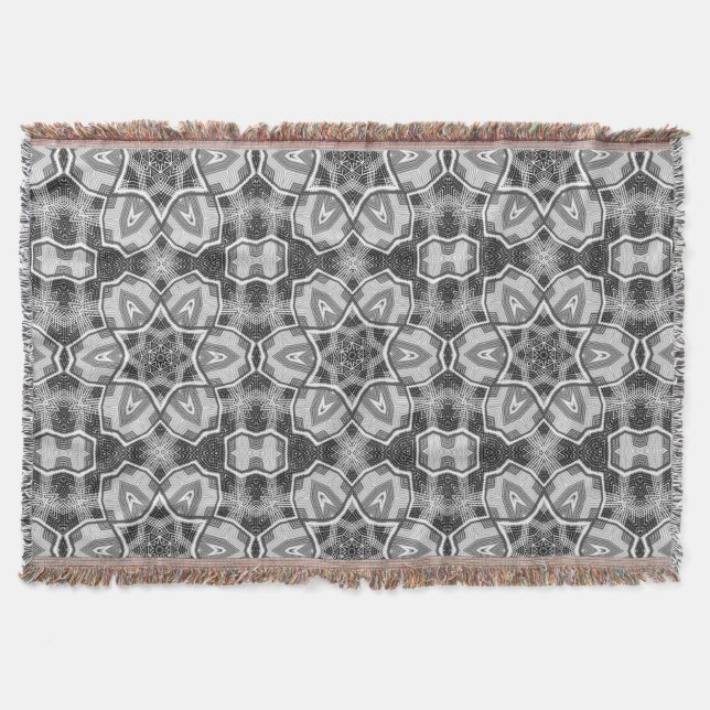 White-black openwork geometric pattern throw blank throw blanket (Front)