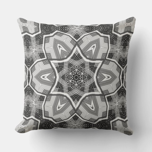 White-black openwork geometric pattern throw pillow (Front)