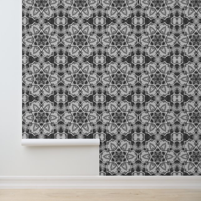 White-black openwork geometric pattern wallpaper  (Application)