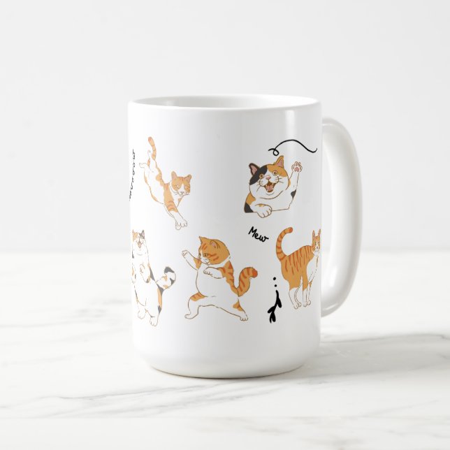 White Black Orange Playful Cats  Coffee Mug (Front Right)
